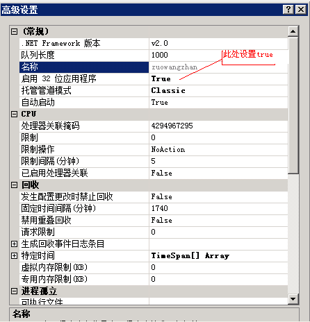 啟用32位應用程序：true
